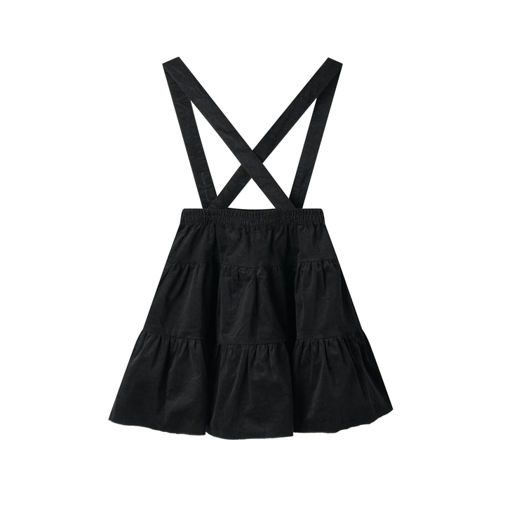 CORDUROY TIERED SUSPENDER SKIRT-BLACK