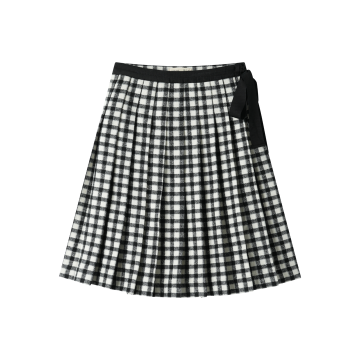 CHECKERED PLEATED SKIRT WITH TIE-BLACK CHECKERED