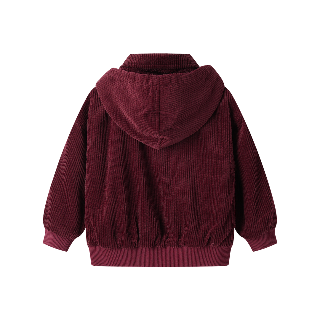 CORDUROY HOODED BOMBER-BURGUNDY