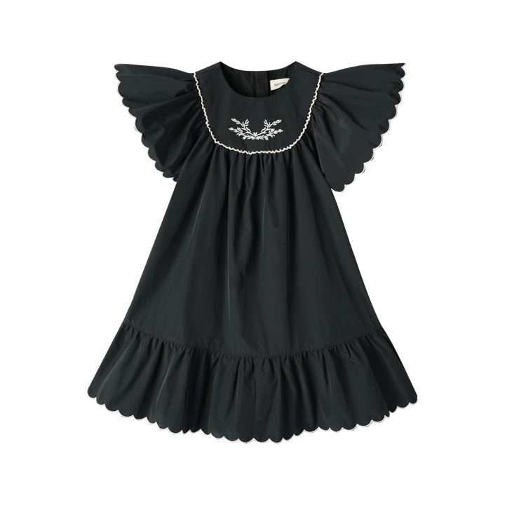 FLUTTER SLEEVE TAFFETA JUMPER-BLACK