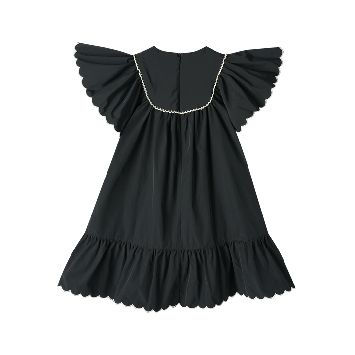 FLUTTER SLEEVE TAFFETA JUMPER-BLACK