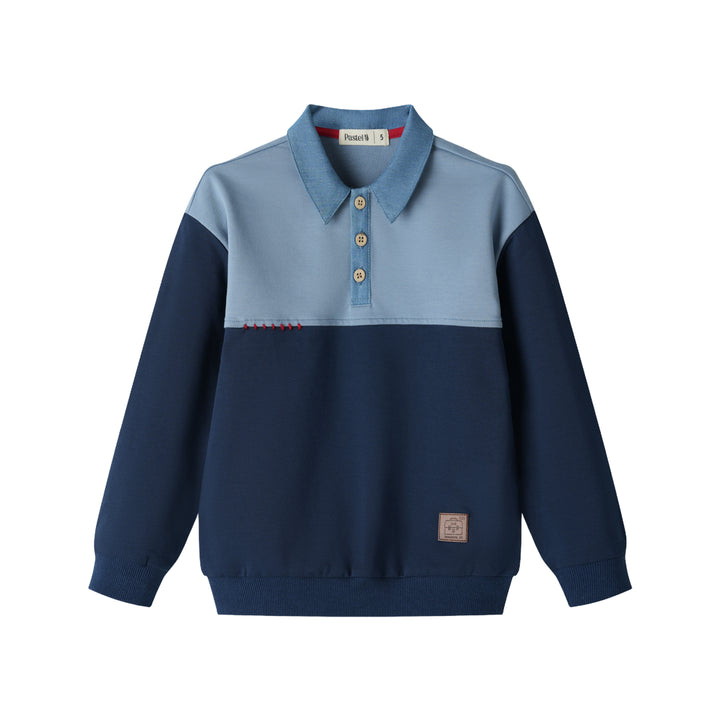 COLORBLOCK POLO WITH DENIM COLLAR-NAVY COLORBLOCK