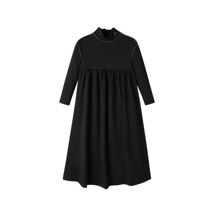 TURTLENECK MAXI DRESS WITH PIPING-BLACK