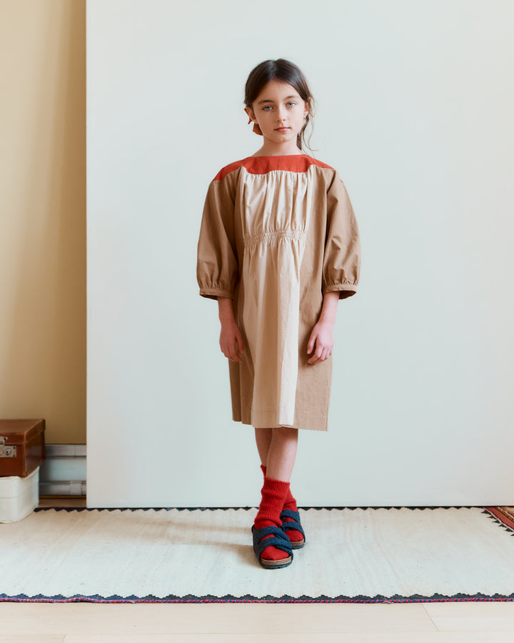 TAYLEN DRESS-COTTON TWILL CAMEL MULTI