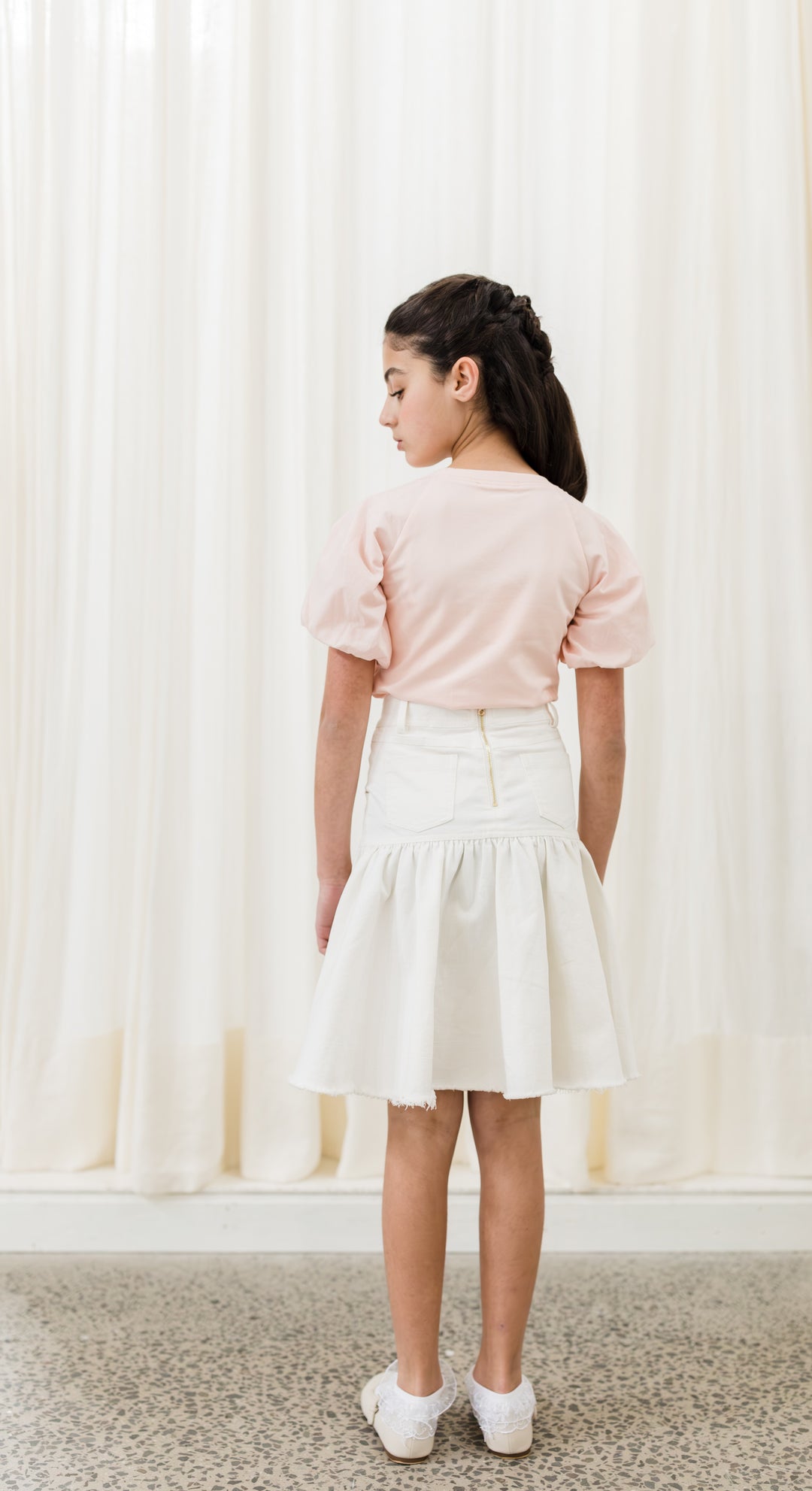 8143S-Denim Button Skirt-White