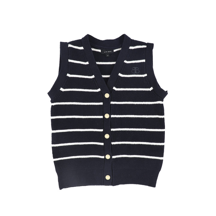 C-20805-Stripe Knit Button Down Vest -Navy