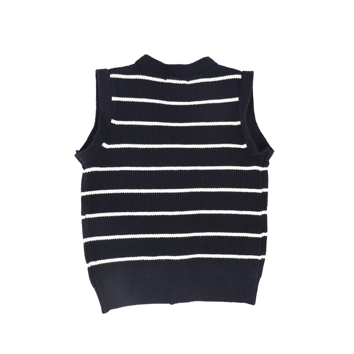 C-20805-Stripe Knit Button Down Vest -Navy