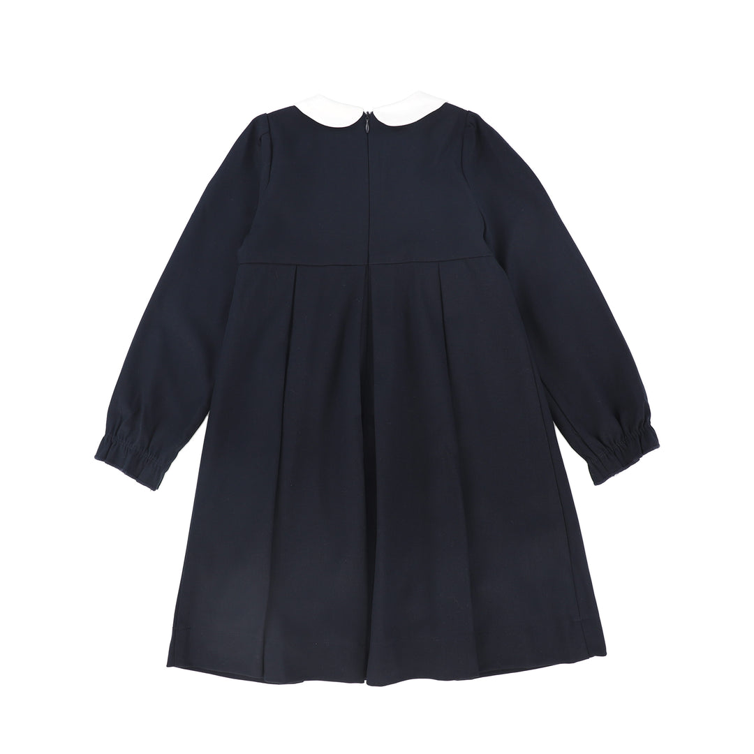 C-20846-Wool Embroidered Dress -Navy