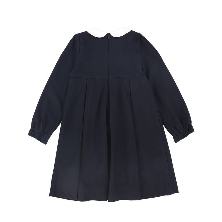C-20846-Wool Embroidered Dress -Navy