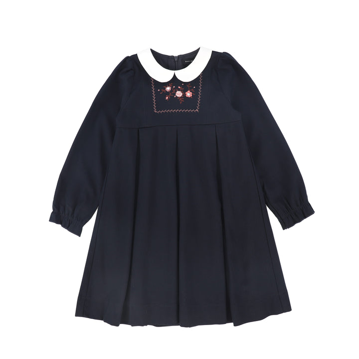 C-20846-Wool Embroidered Dress -Navy