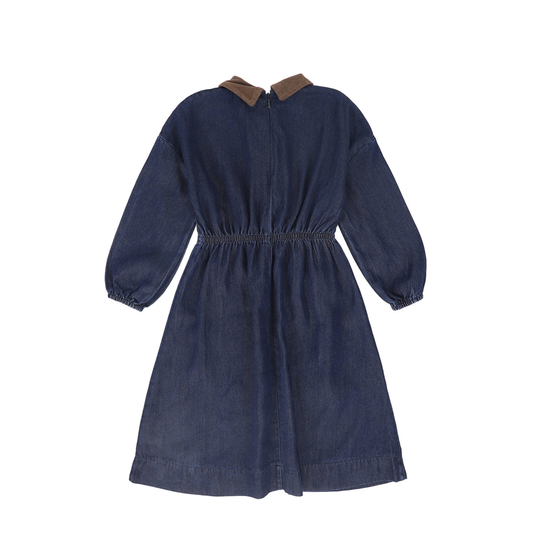 C-20873-Embroidered Logo Waisted Dress -Denim