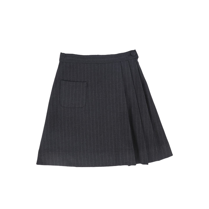 C-21032-Striped Button Skirt -Grey