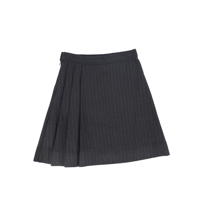 C-21032-Striped Button Skirt -Grey