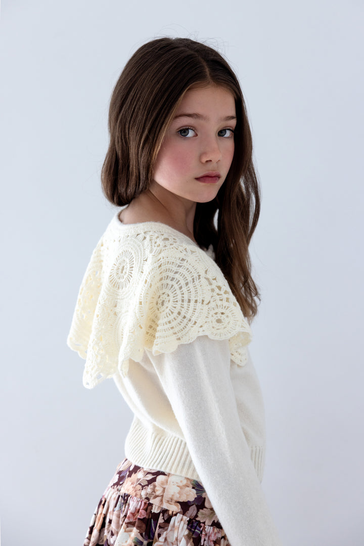 2144 Crochet Collar Cardigan - Cream