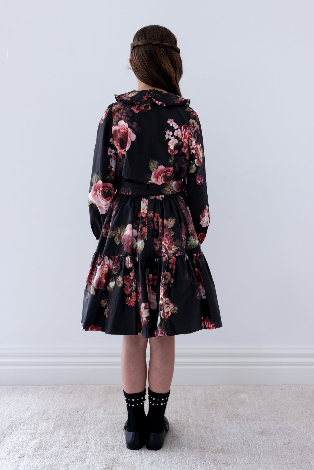 3136 Black Floral Poplin Skirt - Black Floral