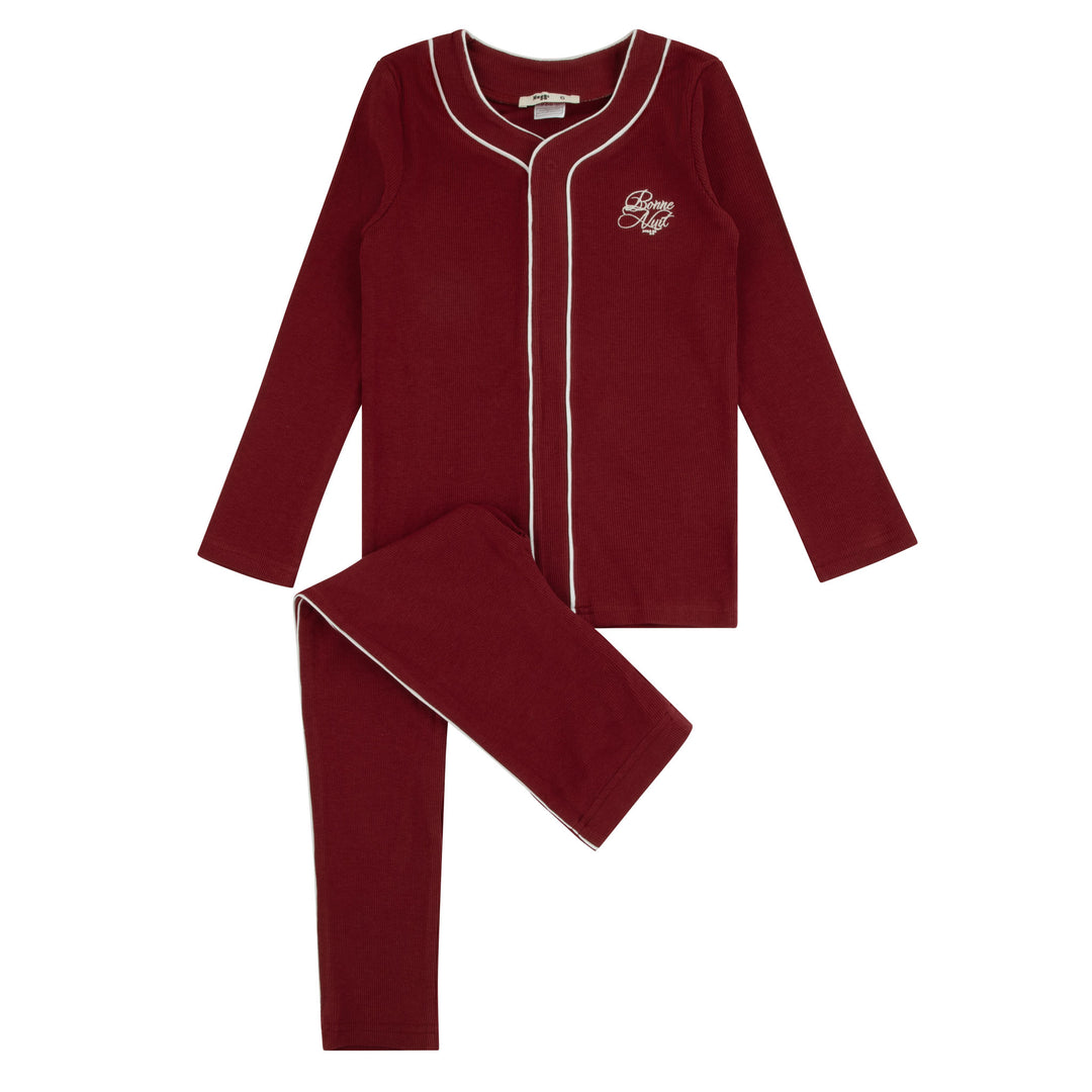 217014-145 Burgundy Button Down Loungewear Set