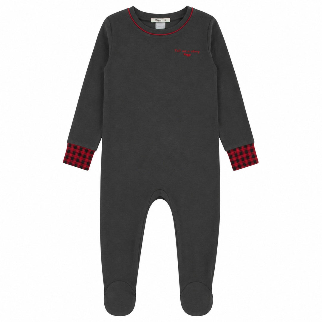 217222-145 Grey Red Trim Crewneck Gingham Footie