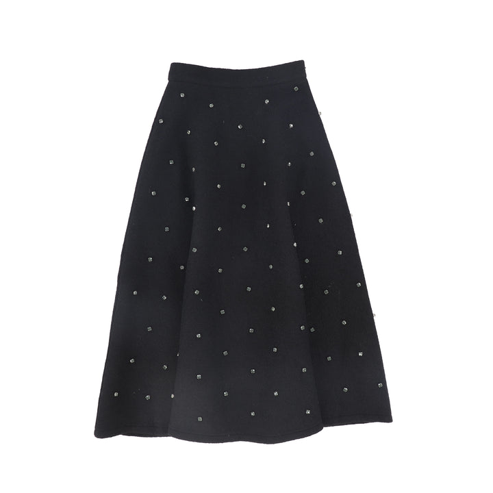 C-21806-Jewel Wool Midi Skirt -Black