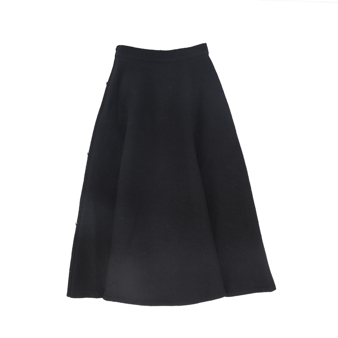 C-21806-Jewel Wool Midi Skirt -Black