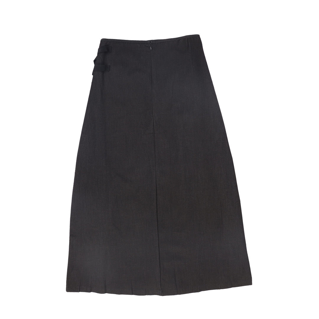 C-21930-Pleated Buckle Midi Skirt -Denim