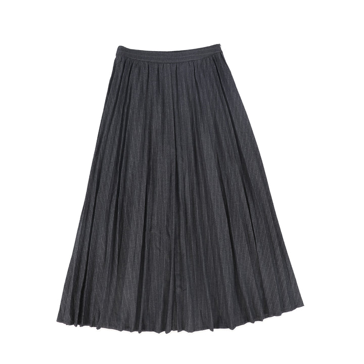 C-22477-Pinstripe Wool A-Line Skirt -Grey