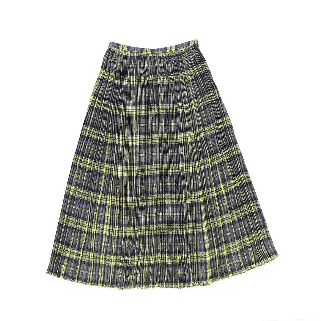 C-22762-Gathered Pleat Plaid Maxi Skirt -Grey