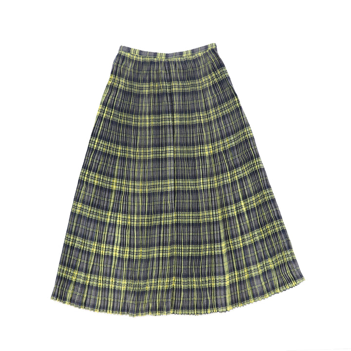 C-22762-Gathered Pleat Plaid Maxi Skirt -Grey