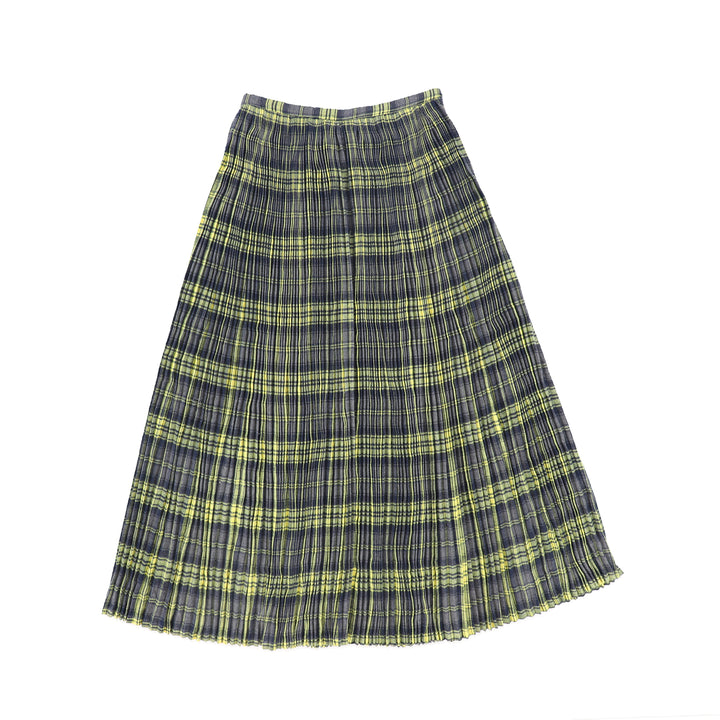 C-22762-Gathered Pleat Plaid Maxi Skirt -Grey