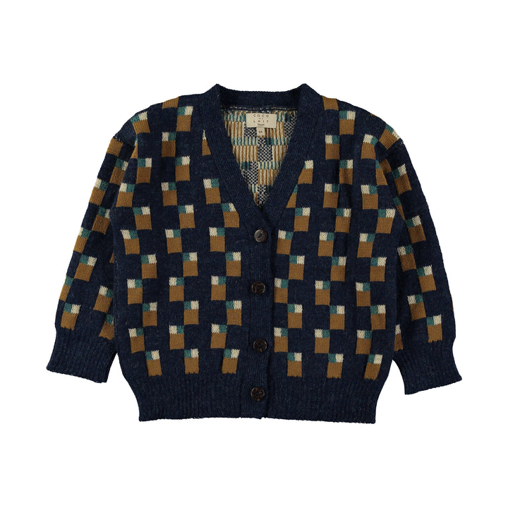 ABSTRACT ART KNITTED CARDIGAN-Blue Nights