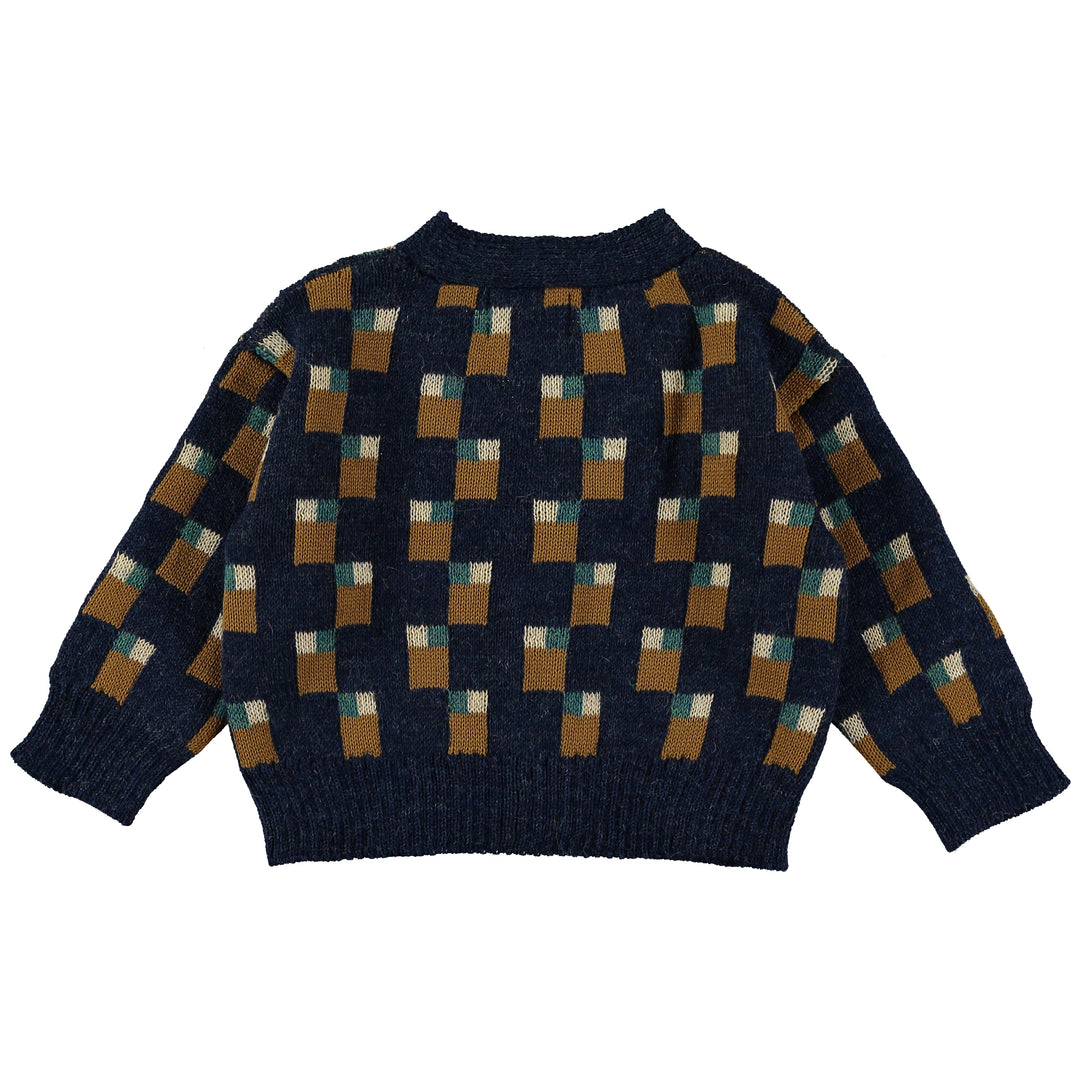 ABSTRACT ART KNITTED BABY CARDIGAN-Blue Nights