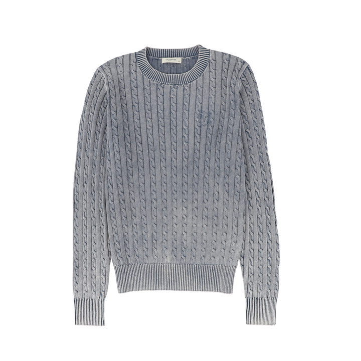 C-23069-Mineral Wash Cable Knit Sweater -Navy