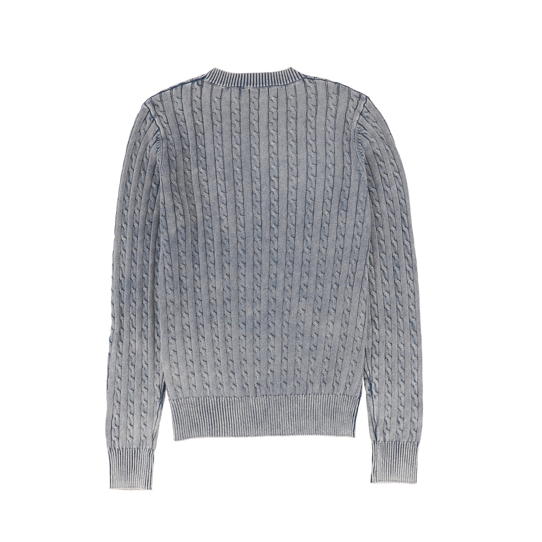 C-23069-Mineral Wash Cable Knit Sweater -Navy