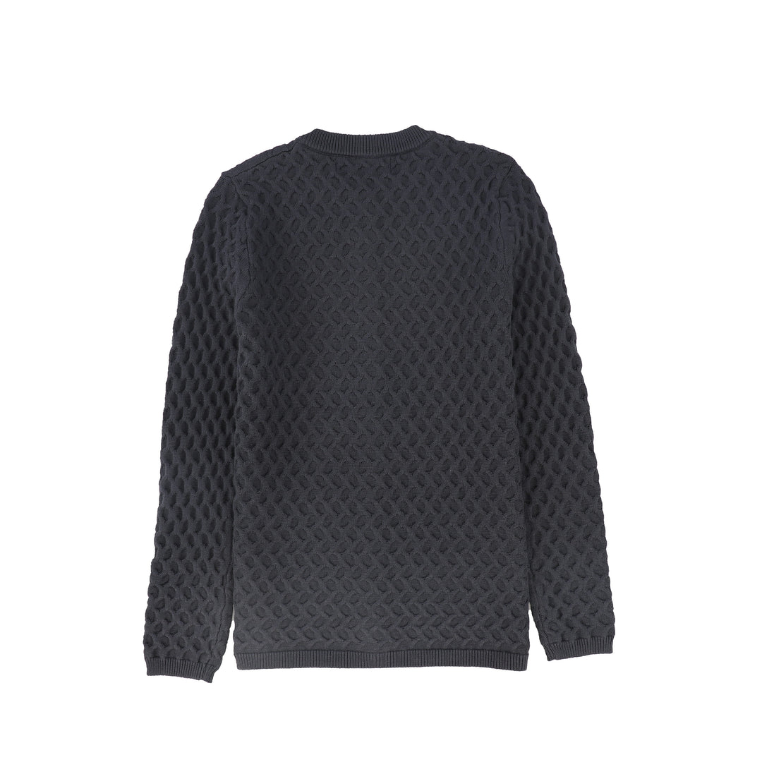 C-23502-Textured Crochet Knit Sweater -Grey