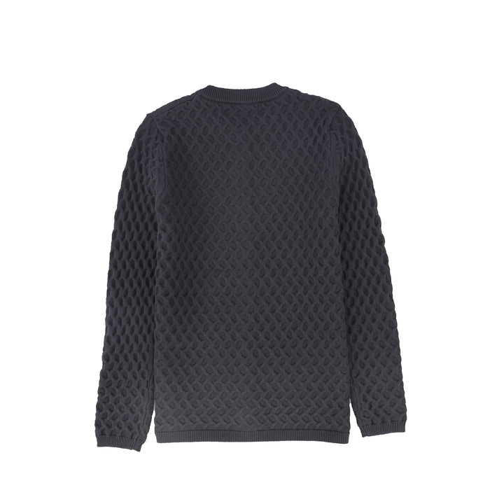 C-23502-Textured Crochet Knit Sweater -Grey