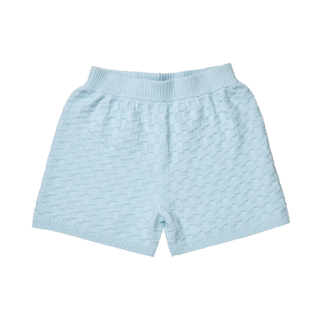 2325-CHECKEDD SHORTS-Light Blue