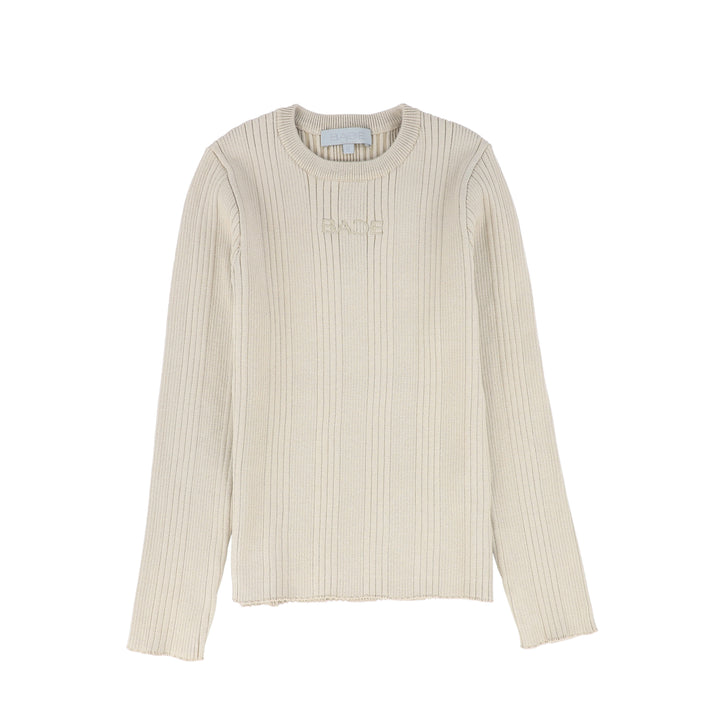 C-23348-Ribbed Knit Embroidered Sweater -Beige