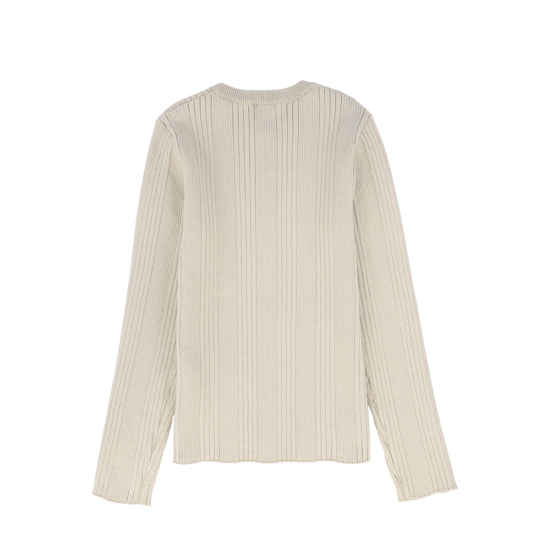 C-23348-Ribbed Knit Embroidered Sweater -Beige