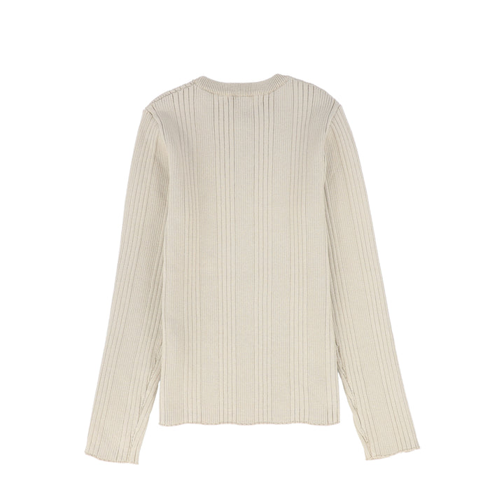 C-23348-Ribbed Knit Embroidered Sweater -Beige