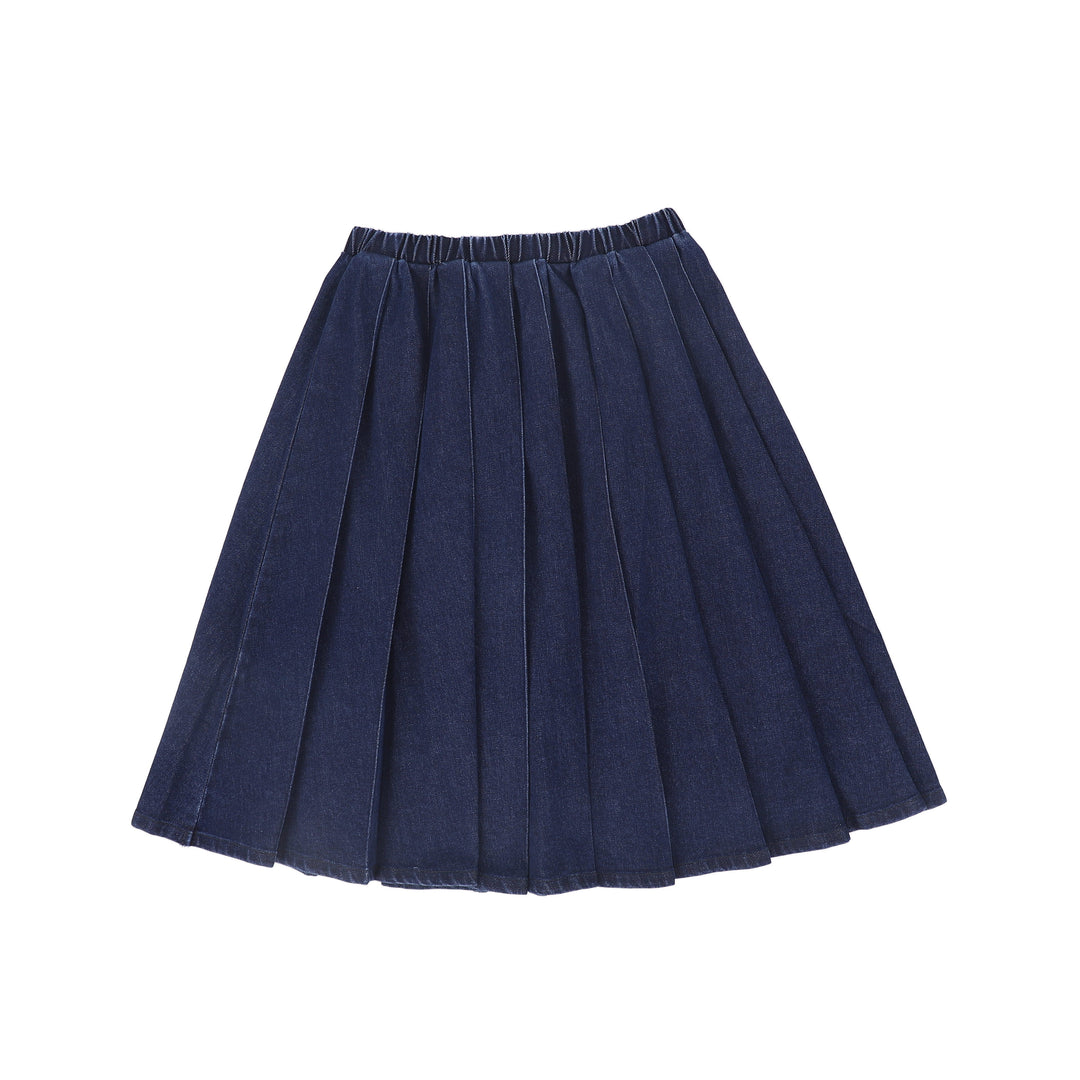 C-23524-Pleated Denim Skirt -Denim