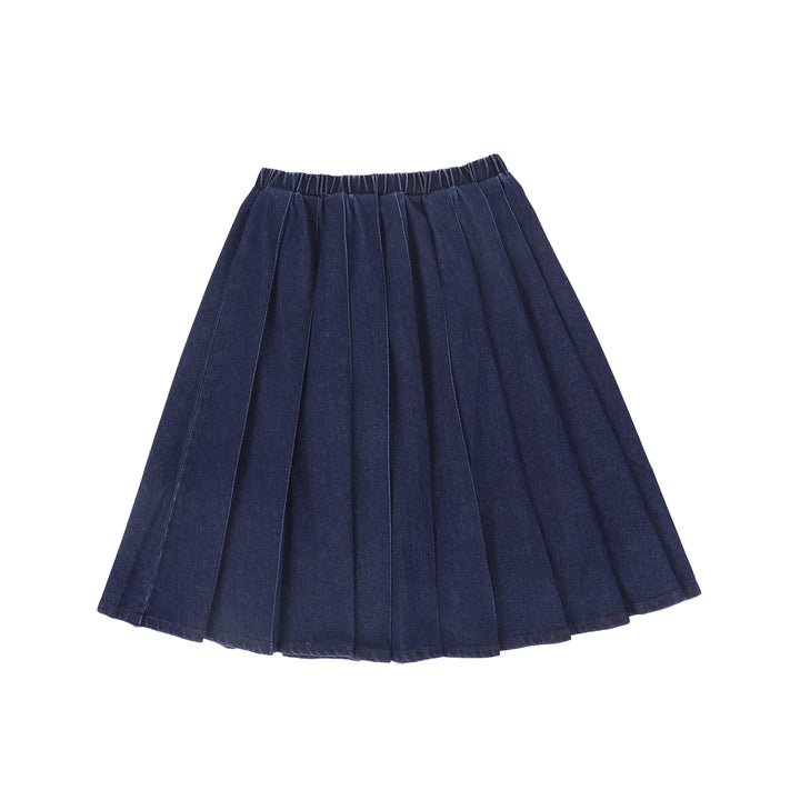 C-23524-Pleated Denim Skirt -Denim