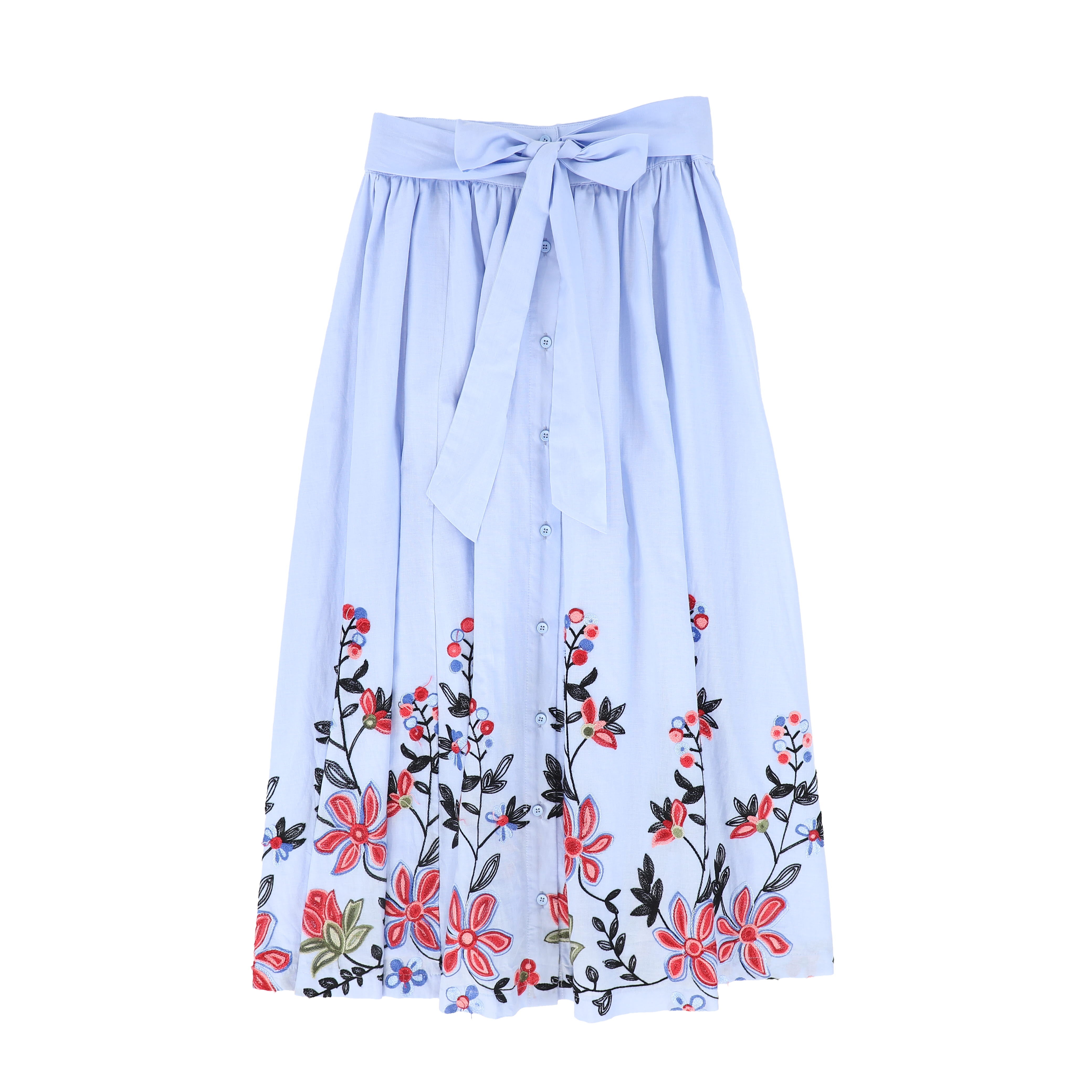 mame＊Embroidery Jersey Skir C-23562-Linen Embroidered Flower Hem Skirt Blue – whoopikids