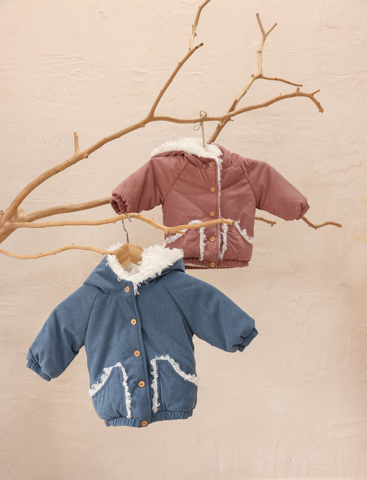 23563-Fur lining Corduroy Lightweight Jacket-Dark Mauve