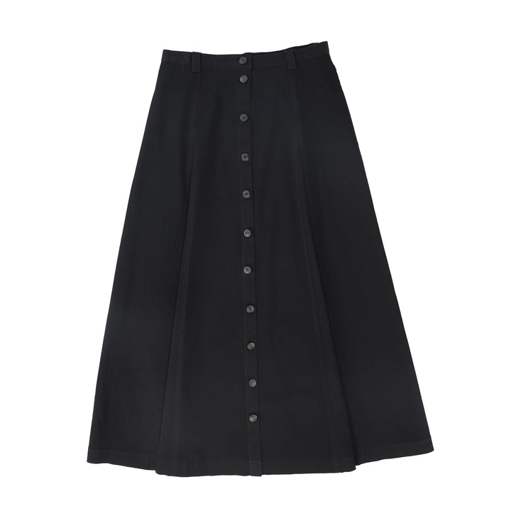 C-23572-Paneled Button Down Skirt Black Denim