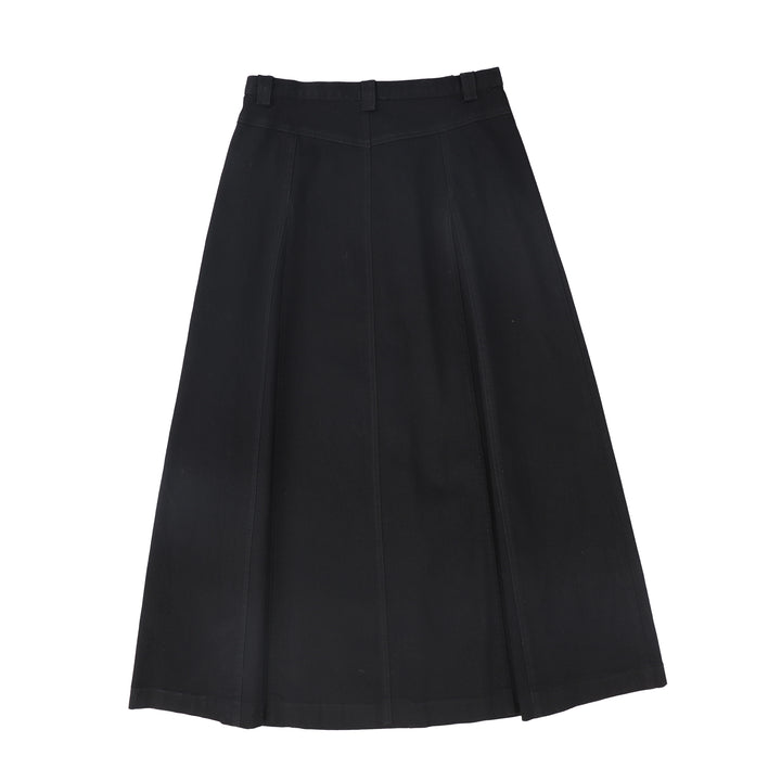 C-23572-Paneled Button Down Skirt Black Denim