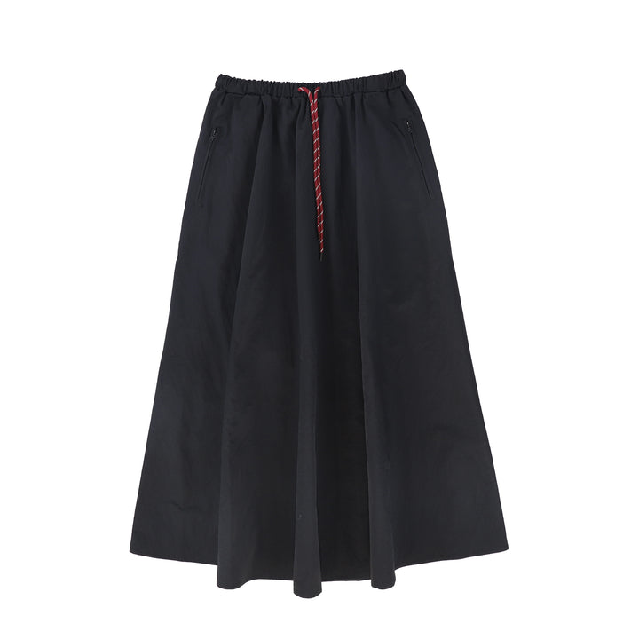 C-23997-Drawstring Maxi Skirt Black