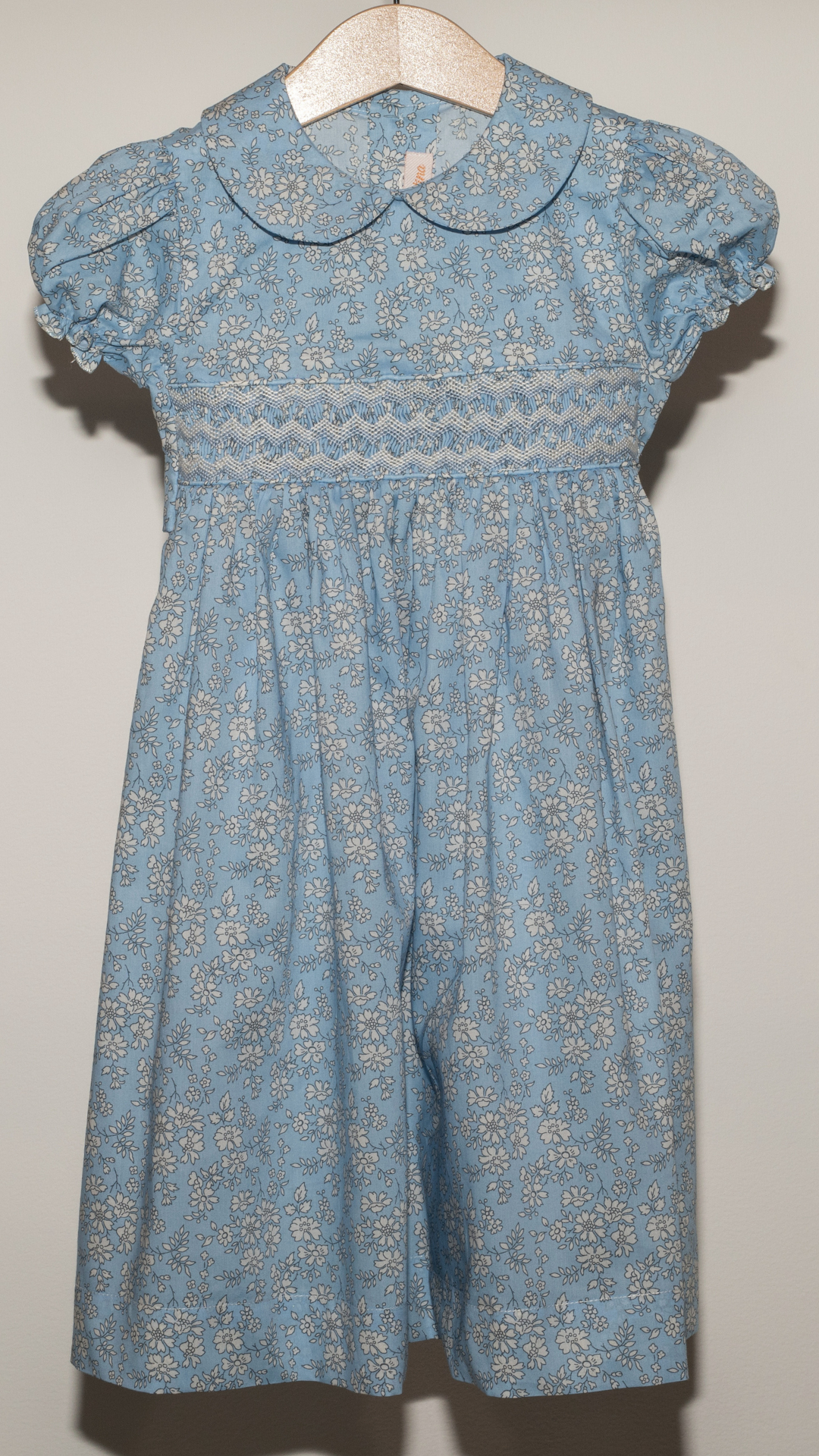 HAND EMBROIDERED DRESS IN LIBERTY LIGHT BLUE FLOWERS