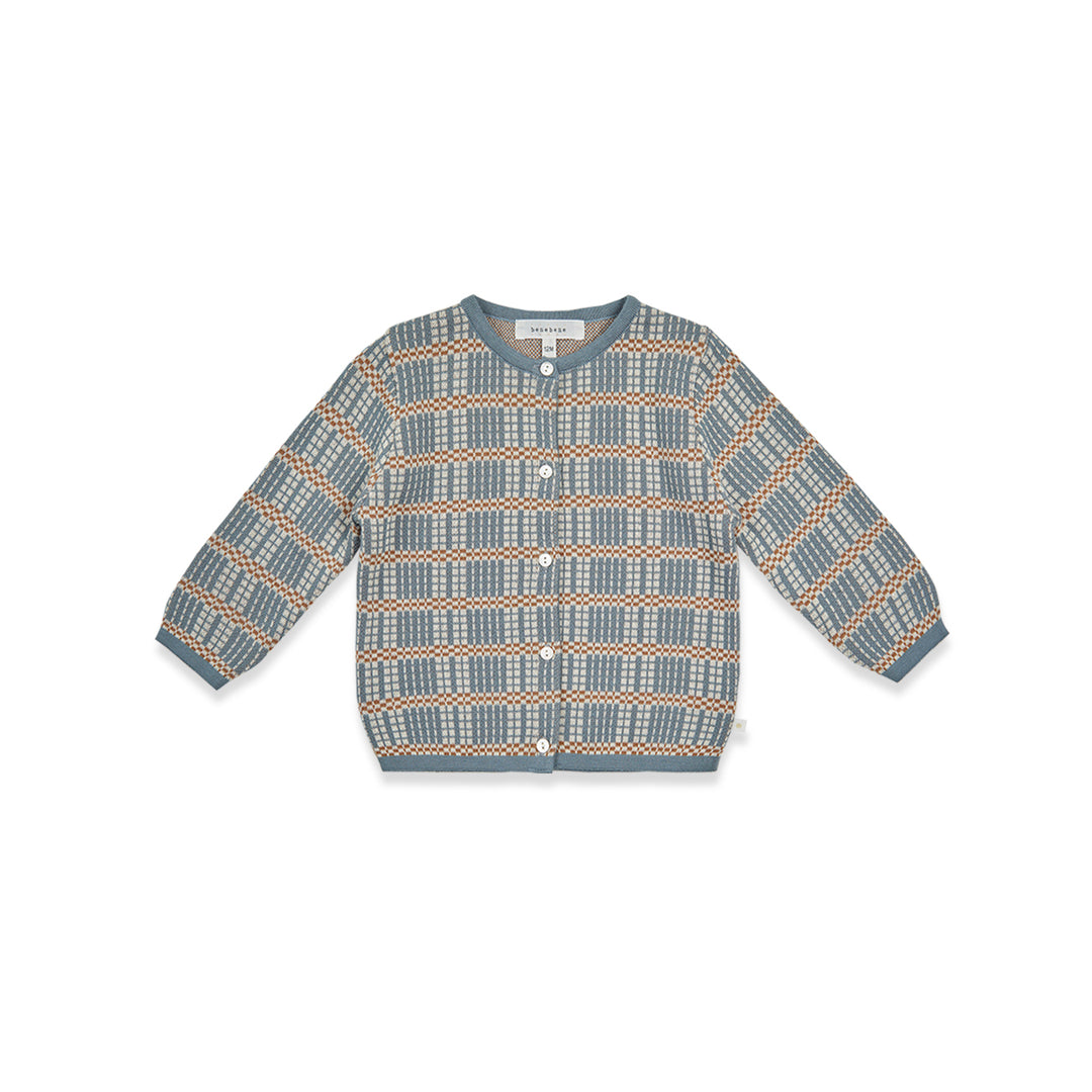 BNU24S38005-Grayish Blue Fickle Check Knit Cardigan