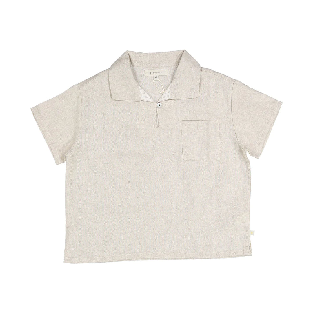 BNB24M10023-Natural Linen Blend Half Shirt