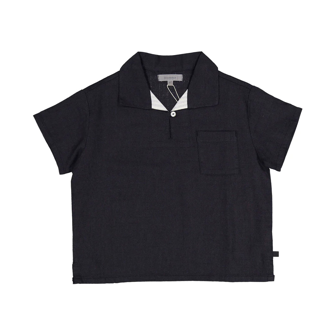 BNB24M10023-Dark Navy Linen Blend Half Shirt
