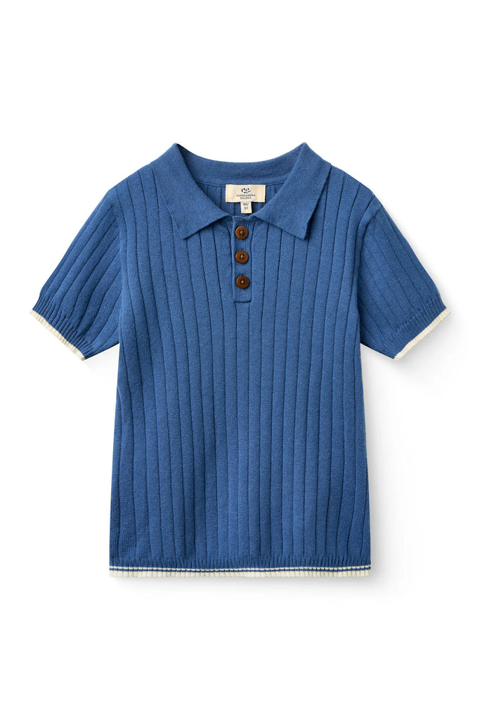 241-000-301 RIB KNITTED POLO - SHARP BLUE/CREAM COMB – whoopikids